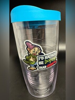 Disney Tervis Tumbler Dopey (from Snow White) Plastic Tumbler w/Blue Lid 16 oz